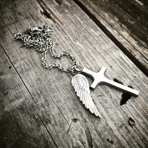 Sterling Silver Cross Necklace Sterling Silver Angel Wing Necklace Handmade Jewelry 